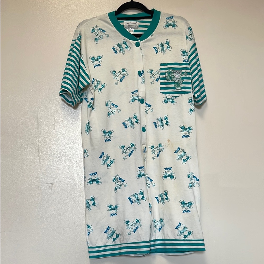 Blue and White Nightgown with Playful Design